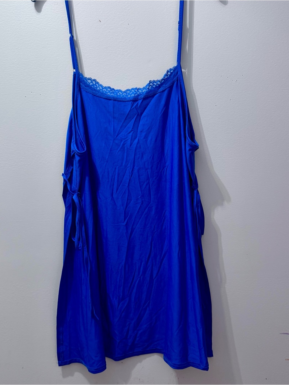 Bright Blue Lace Trim Babydoll Lingerie with side slip, Size 2XL
